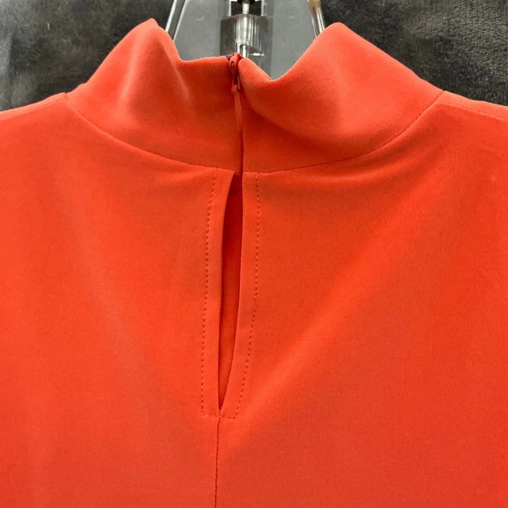 Lauren Ralph Lauren Coral Mock Neck Overlay Ruched Midi Dress Size 6 Cocktail